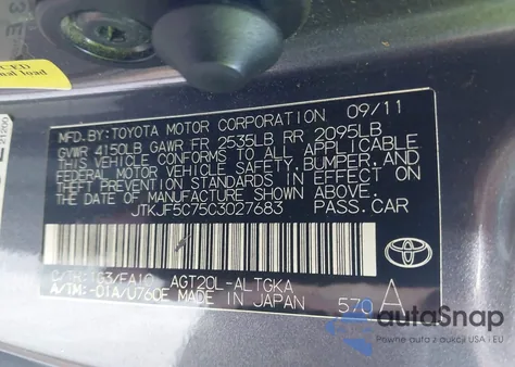 2012 Scion Tc from USA, damaged, VIN JTKJF5C75C3027683